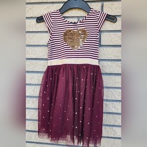 Pink Violet Girls' Striped Dress with Sequin Heart Size 6